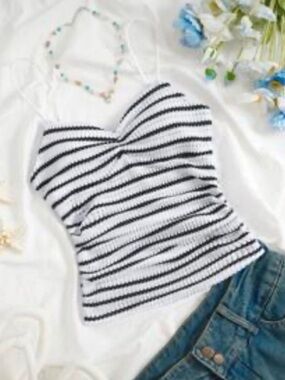 SHEIN Black & White Striped Sweetheart Cami Top small brand new